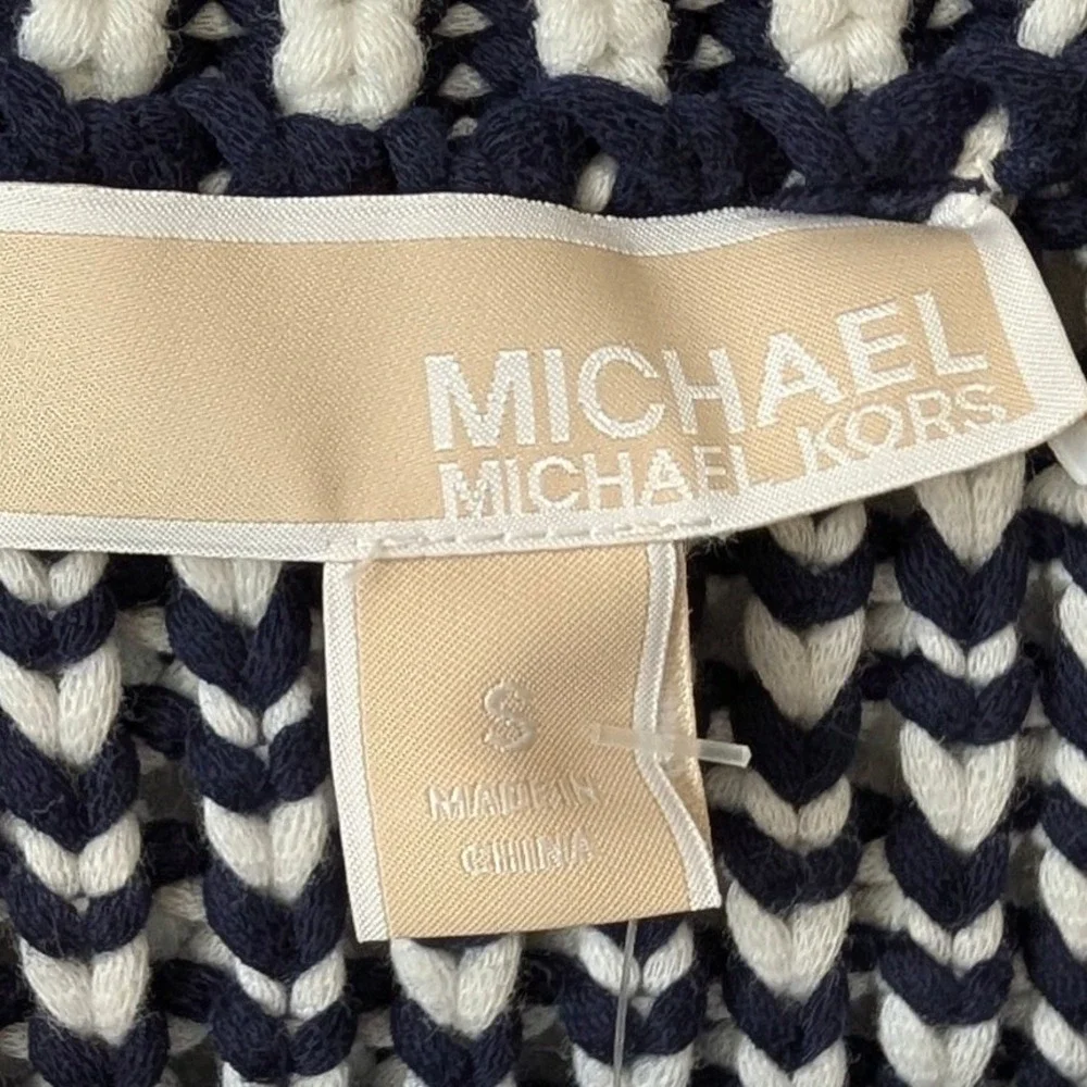Michael Kors Crochet Fringe Sleeveless Dress, Navy/White, Small NWT